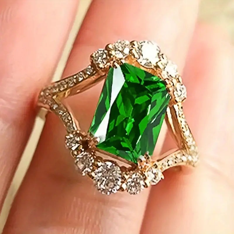 Bague Halo en Émeraude Dorée