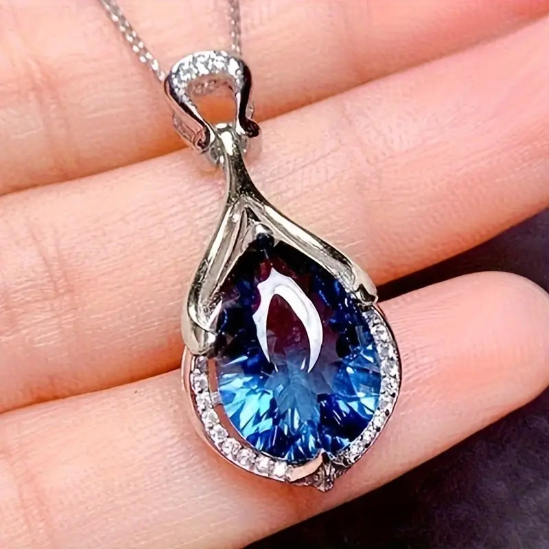 Collier Goutte d'Eau en Saphir Argenté