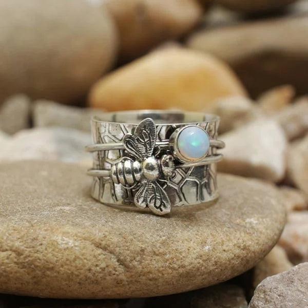 Bague spinner de méditation en pierre précieuse abeille