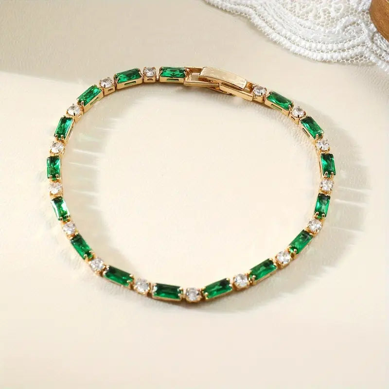 Bracelet de Tennis Alterné en Or et Émeraudes