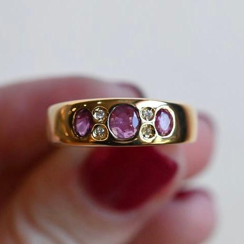Bagues avec cristal rose en or vintage