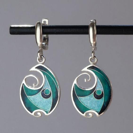 Boucles d'oreilles en argent émaillé bleu vintage