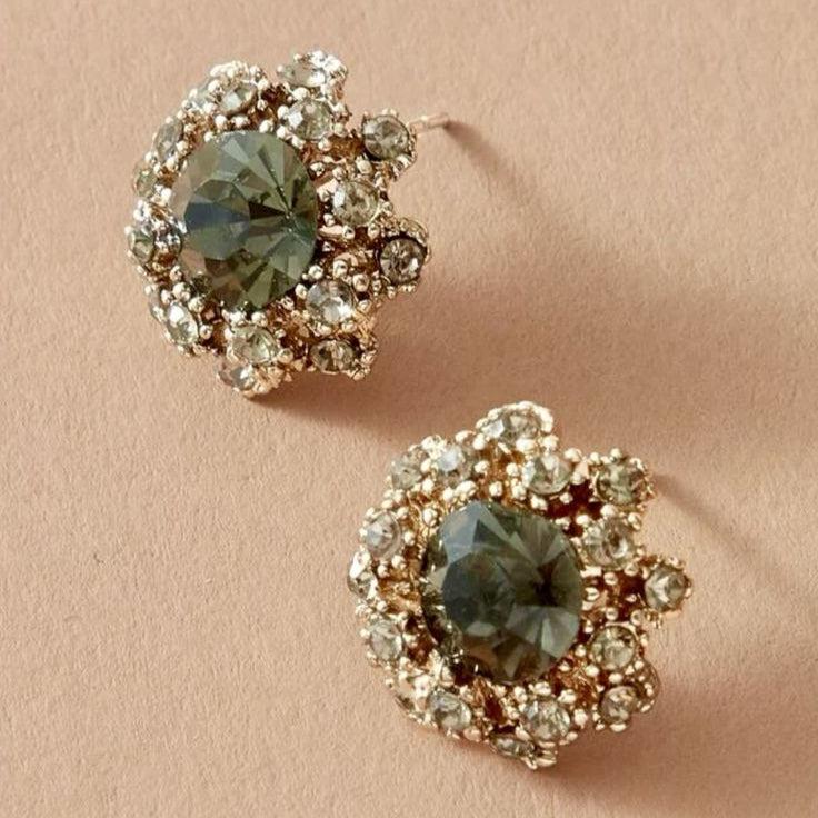 Boucles d'oreilles vintage rondes brillantes vertes
