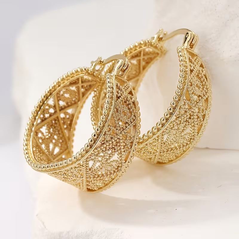 Boucles d'oreilles créoles florales dorées bohèmes