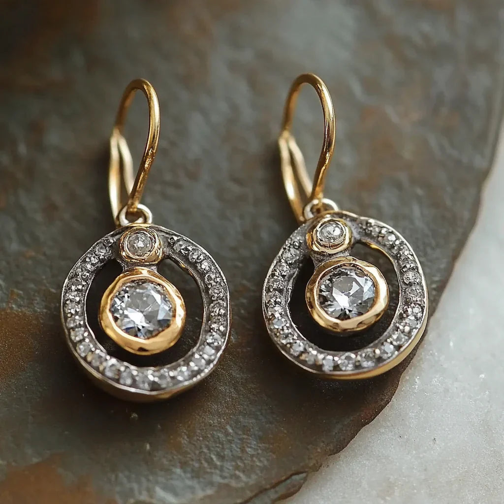Boucles d'Oreilles Vintage en Zirconium et Or