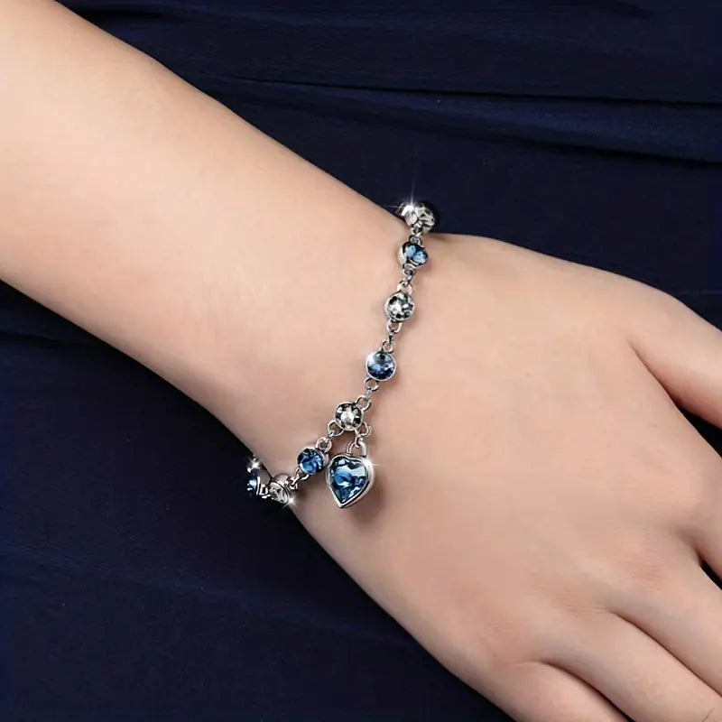 Bracelet Chaîne Cœur Saphir Argent
