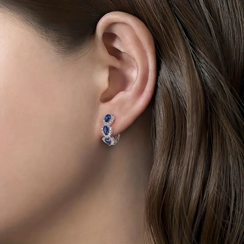 Boucles d'oreilles créoles Halo en Saphir Argent