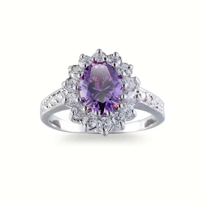 Bague Couronne en Améthyste Argentée