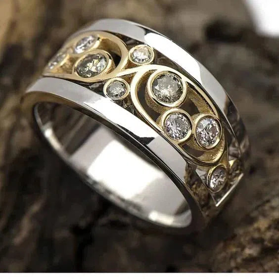 Bague Vintage en Or et Argent avec Feuilles de Lierre en Zircon
