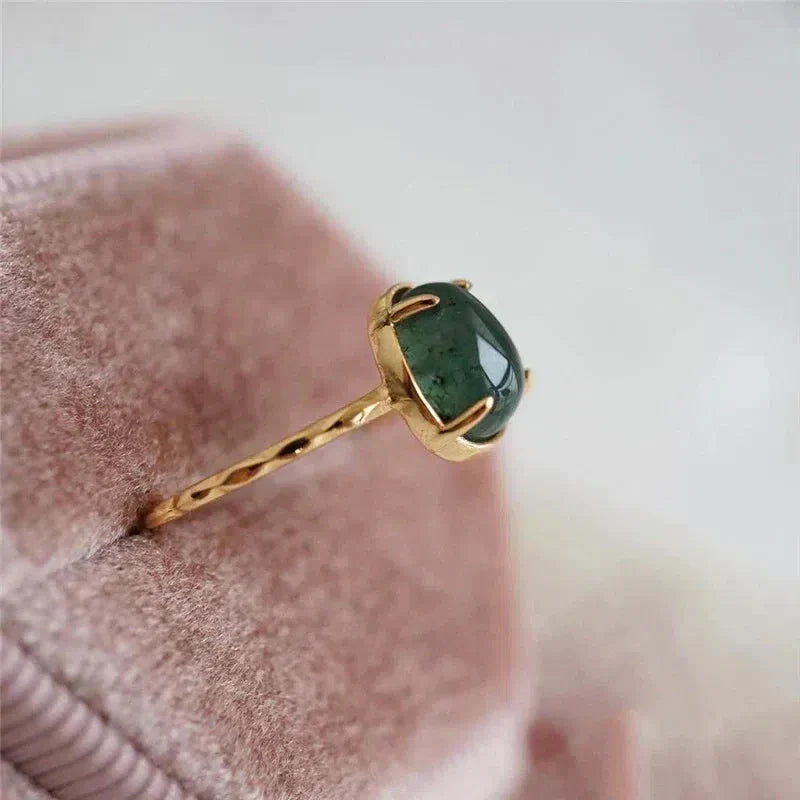 Bague de Luxe Goutte d'Eau Verte en Or