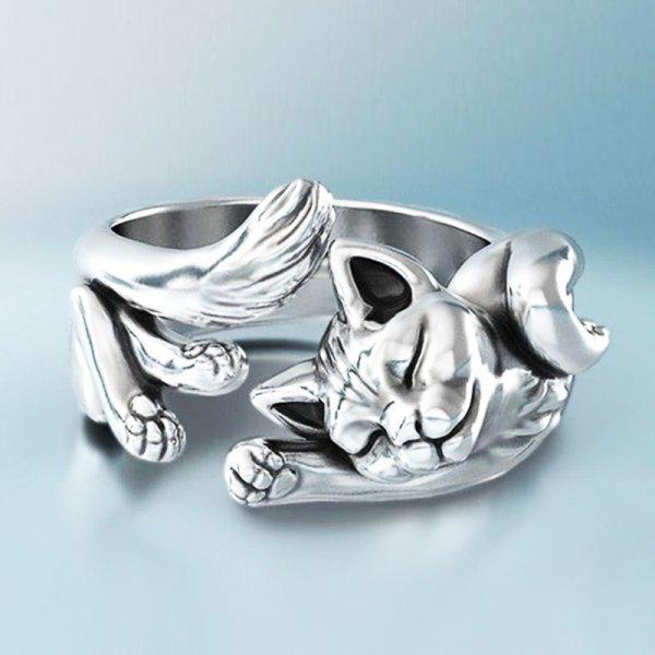 Bague en Argent Vintage en Forme de Chat
