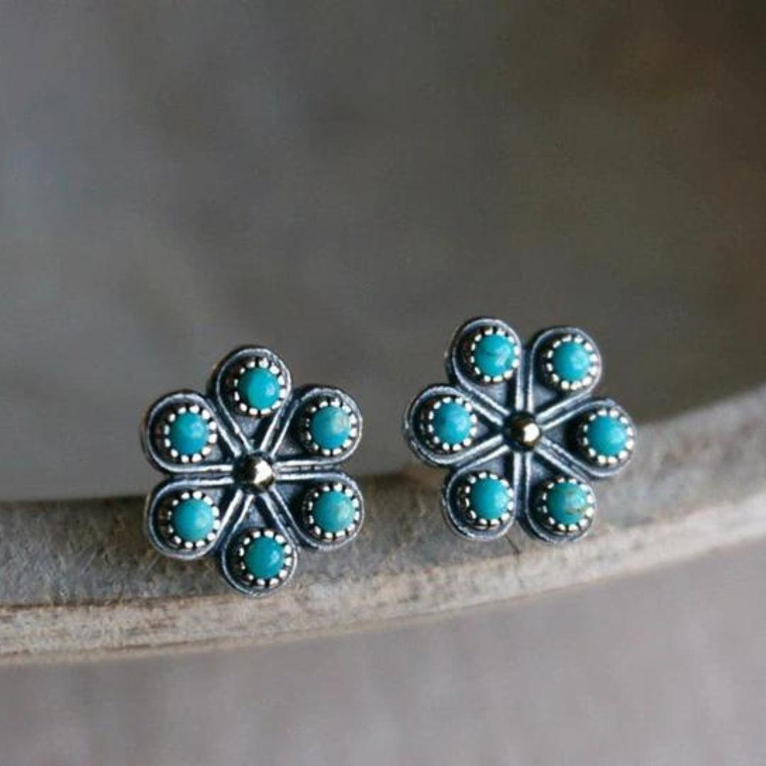 Boucles d'oreilles Boho en Fleur d'Opale Bleue en Argent Sterling