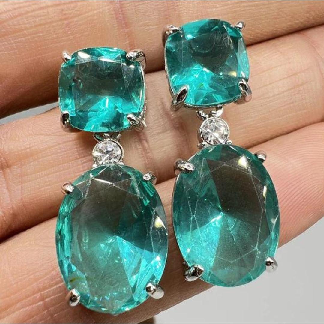 Boucles d'oreilles Boho avec cristal turquoise en argent sterling