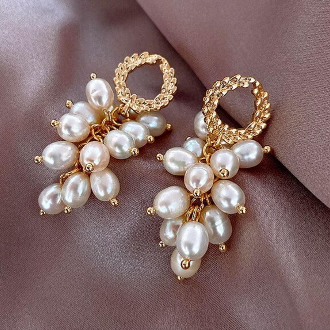 Boucles d'oreilles de luxe avec perles liées en or