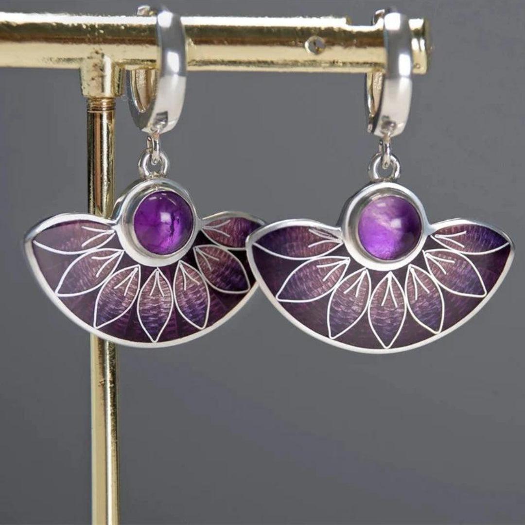 Boucles d'oreilles Mandala Boho Violettes en Argent