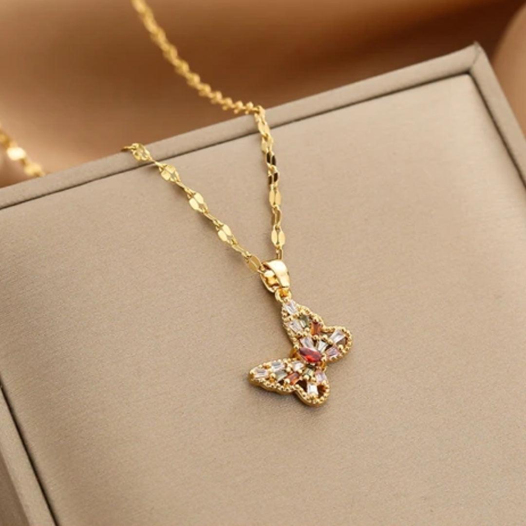 Collier Papillon en Cristal Doré