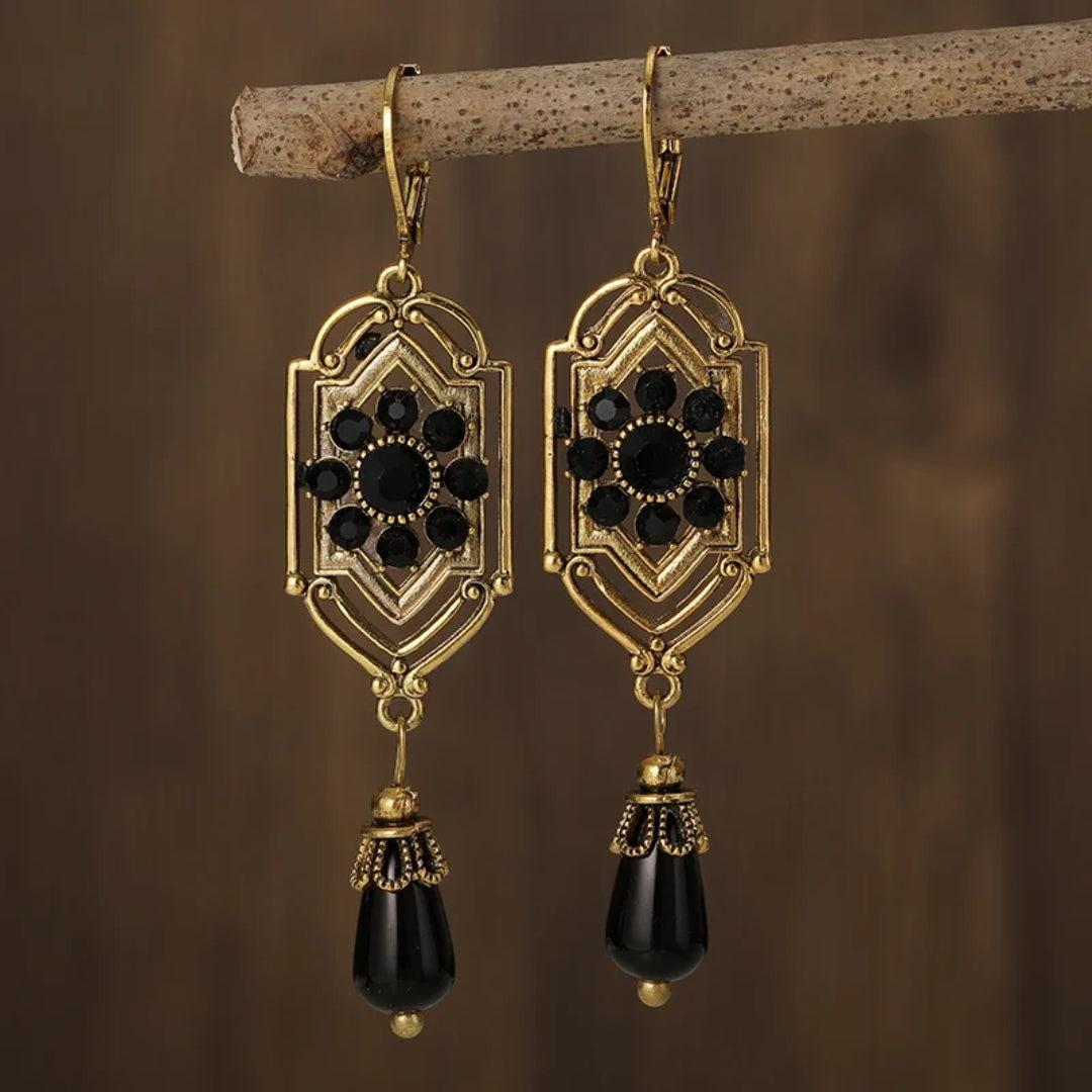 Boucles d'oreilles pendantes vintage plaquées or noir