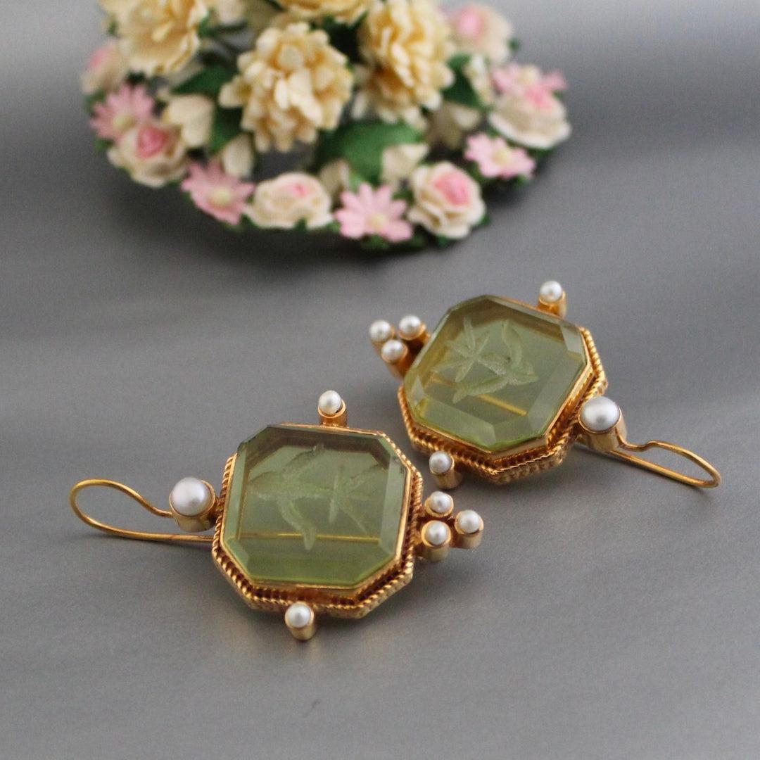 Boucles d'oreilles Vintage Vert & Perle