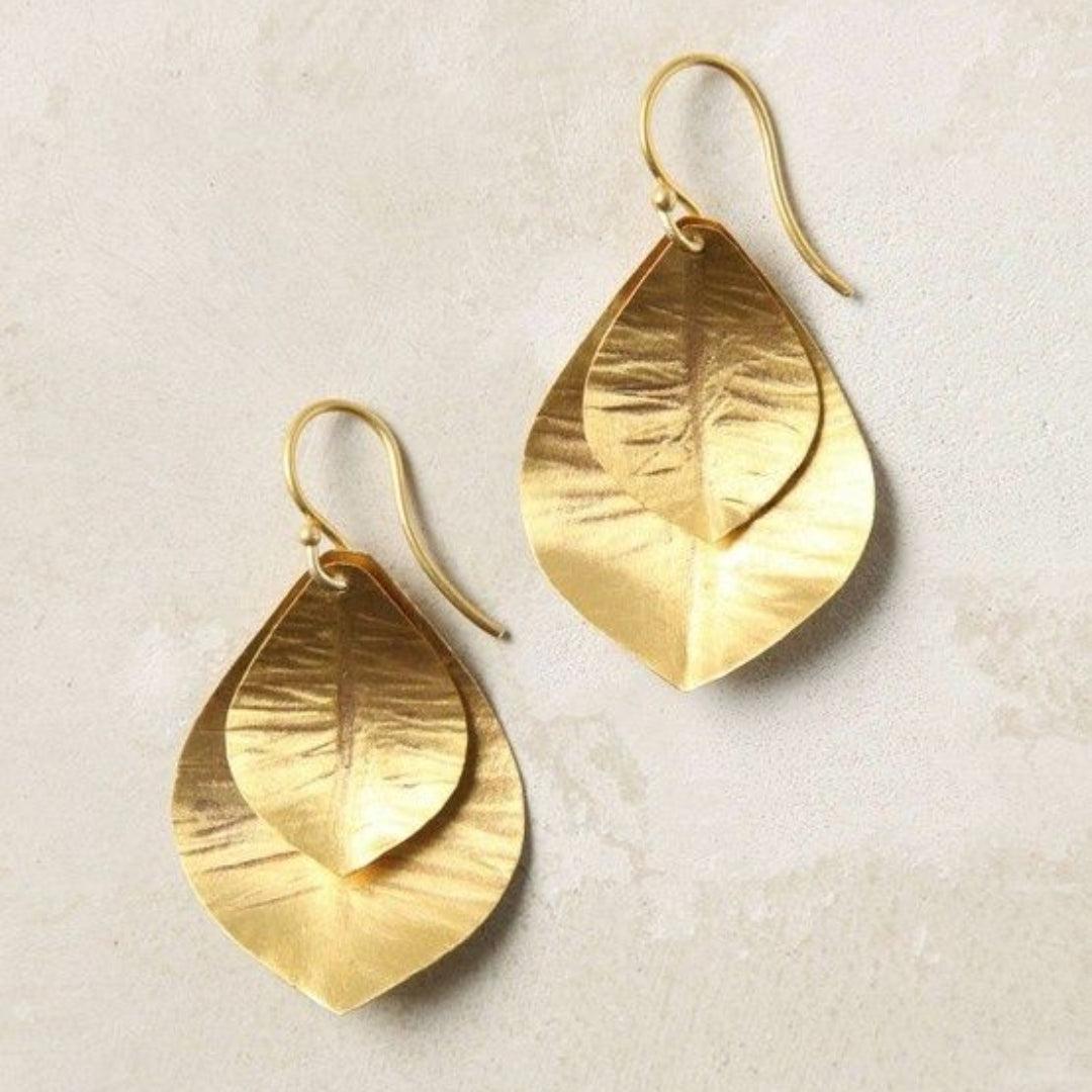 Boucles d'oreilles Double Feuille d'Or Vintage