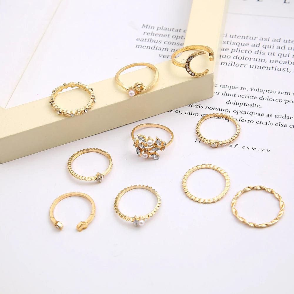 Pack de 10 bagues bohémiennes plaquées argent et or