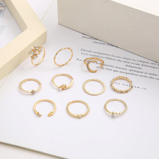 Pack de 10 bagues bohémiennes plaquées argent et or