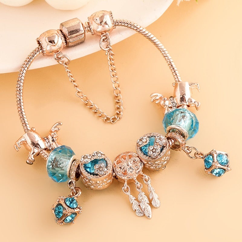 Bracelet en Argent Rose et Zirconias Bleus