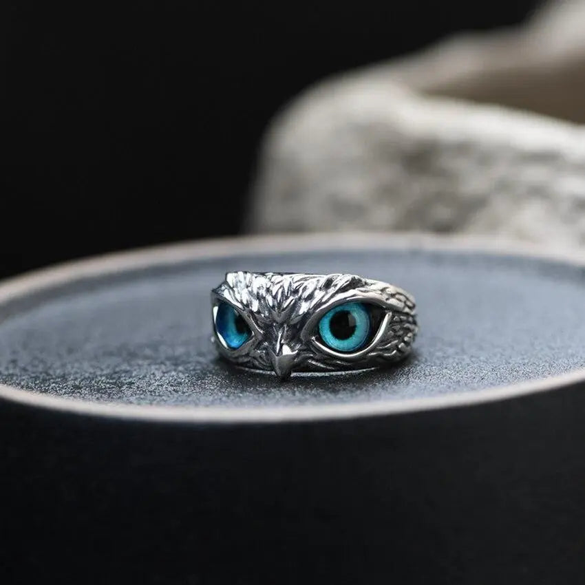 Chouette de Chance – Bague Ajustable en Argent avec Opale