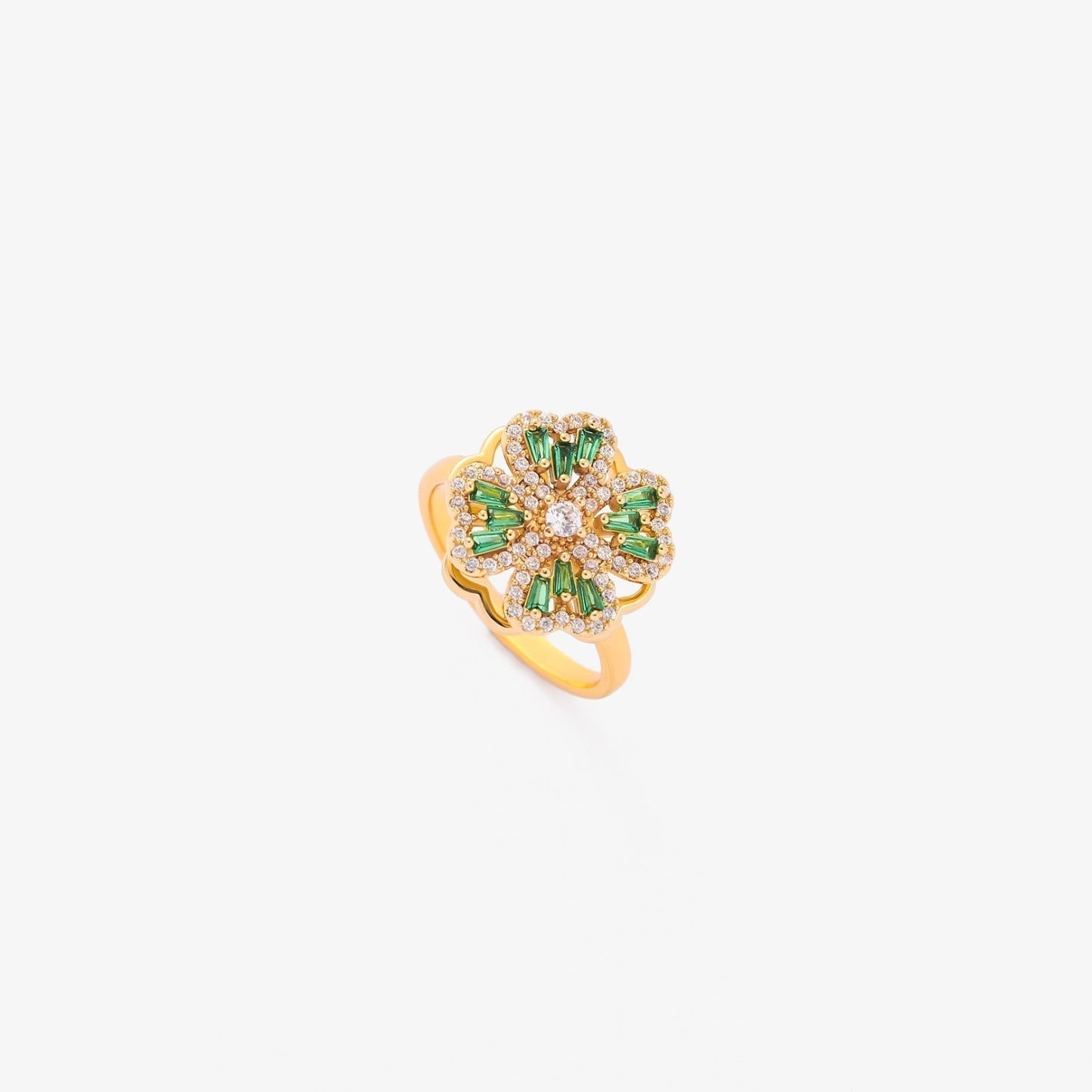 Bague Florale en Or et Émeraude