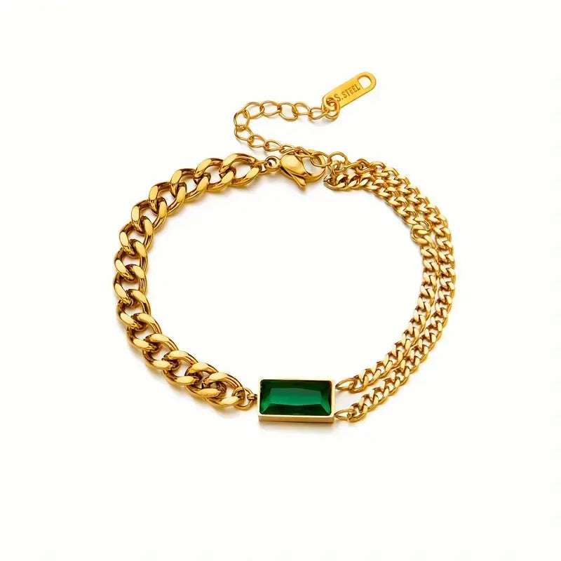 Bracelet Chaîne en Or et Émeraude