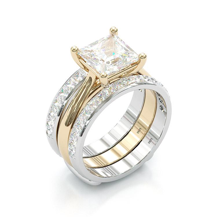 Bague de fiançailles en coupe princesse intemporelle – Or et argent sterling