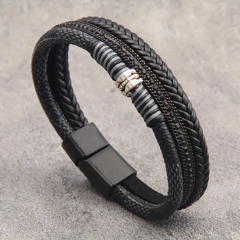 Bracelet Magnétique en Cuir Polyuréthane Tressé à Couches Lux