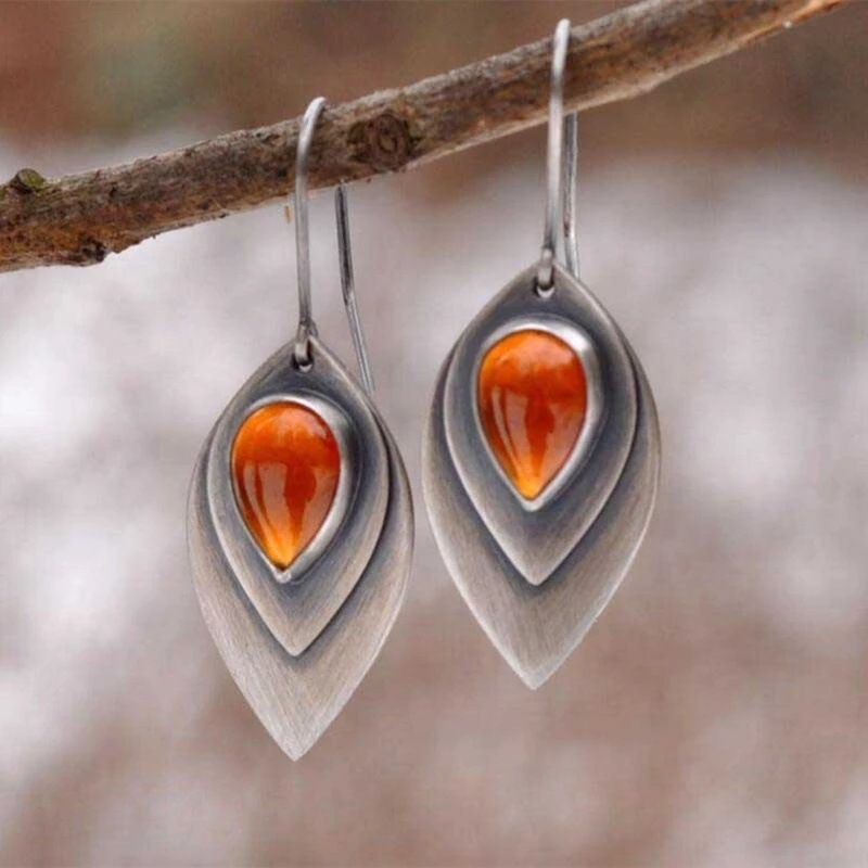 Boucles d'oreilles Vintage Orange en Argent Sterling