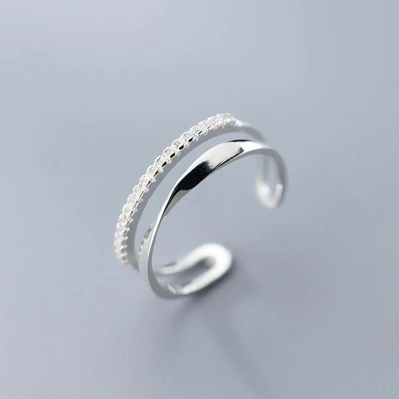 Bague en argent ajustable avec zirconias