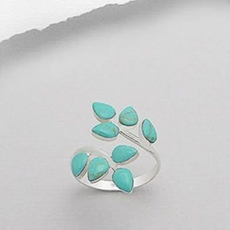 Bague Ajustable avec Feuilles de Turquoise
