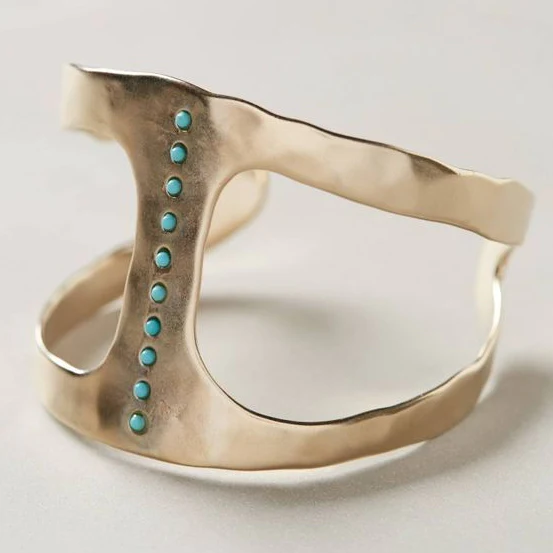 Bague vintage plaquée argent avec des points en turquoise