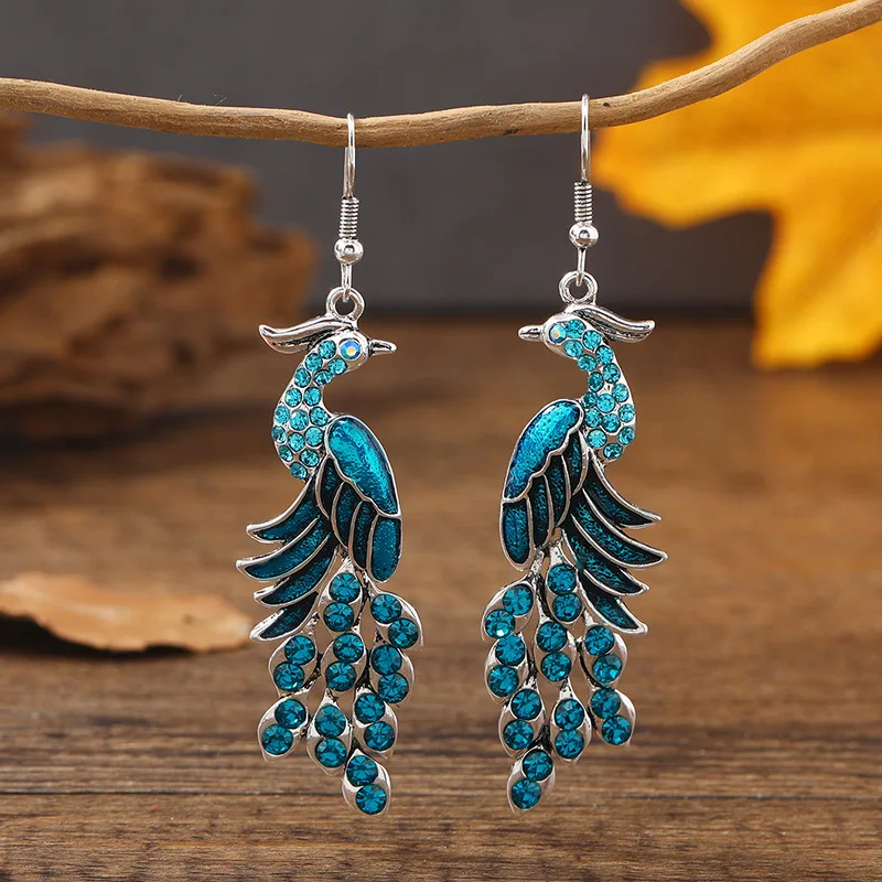 Boucles d'oreilles vintage en bleu paon
