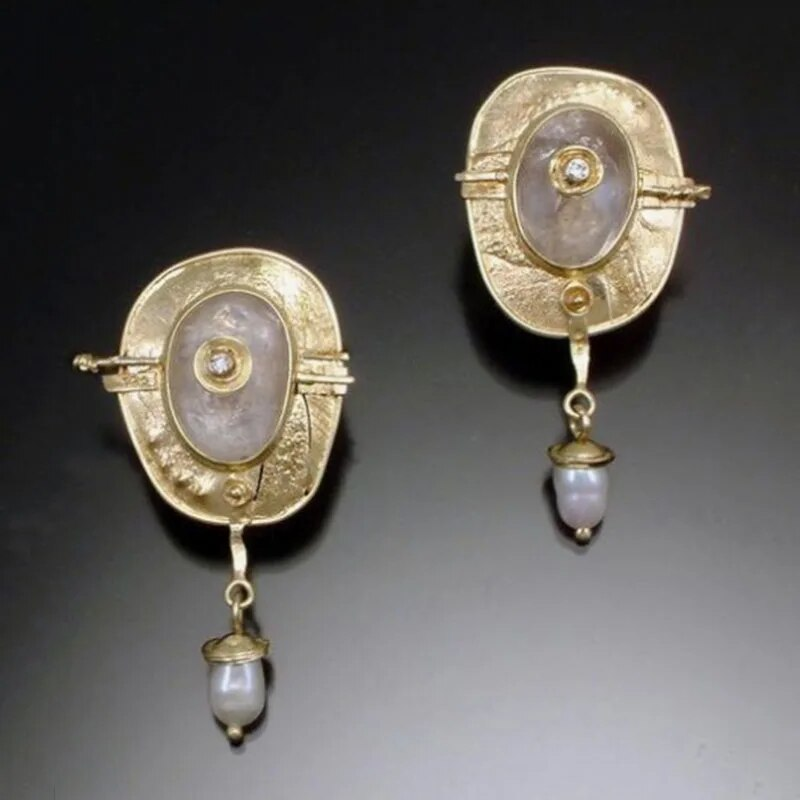 Boucles d'oreilles bohèmes avec perles en or