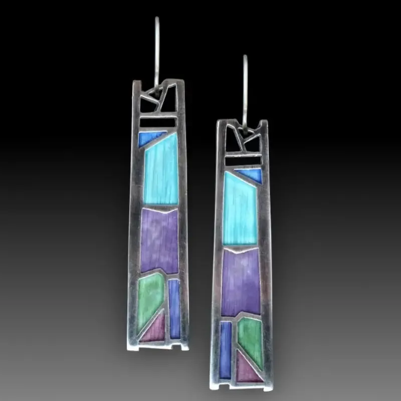 Boucles d'Oreilles Rectangulaires Vintage en Émail Bleu