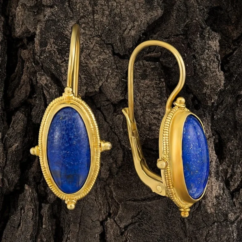 Boucles d'oreilles vintage bleues en or