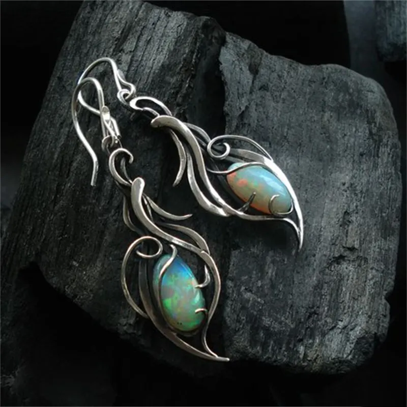 Boucles d'oreilles vintage en opale bleue en argent sterling