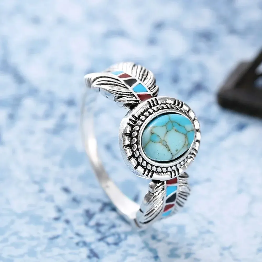 Bague en Pierre Turquoise Vintage en Argent