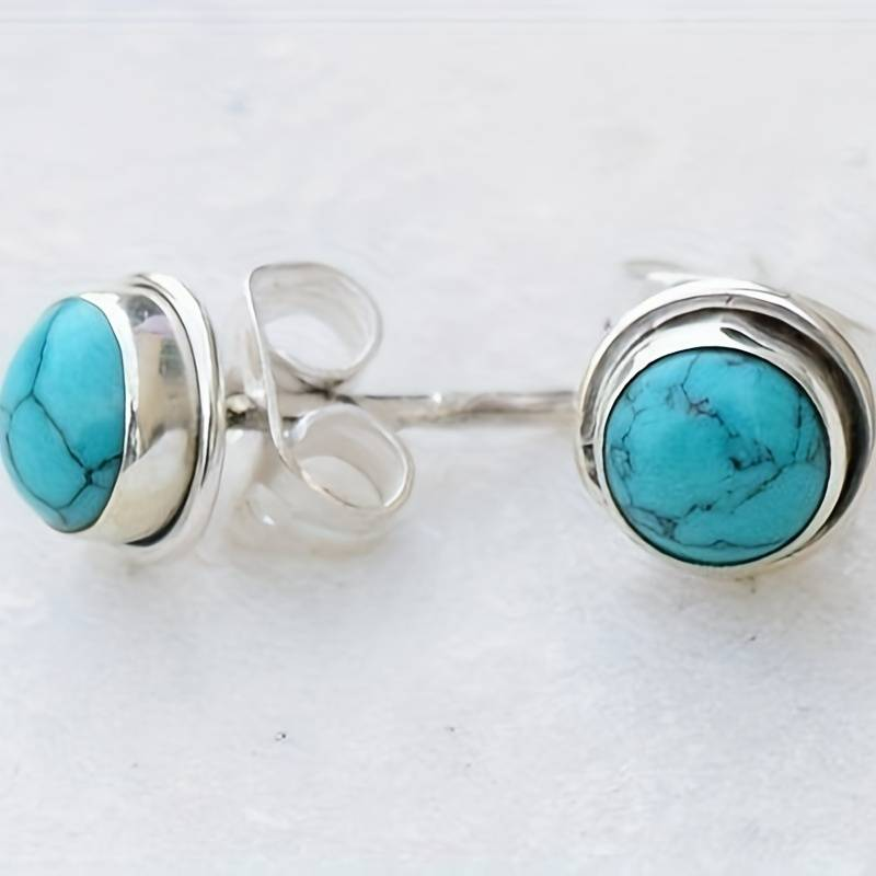 Boucles d'oreilles en argent avec pierre bleue vintage