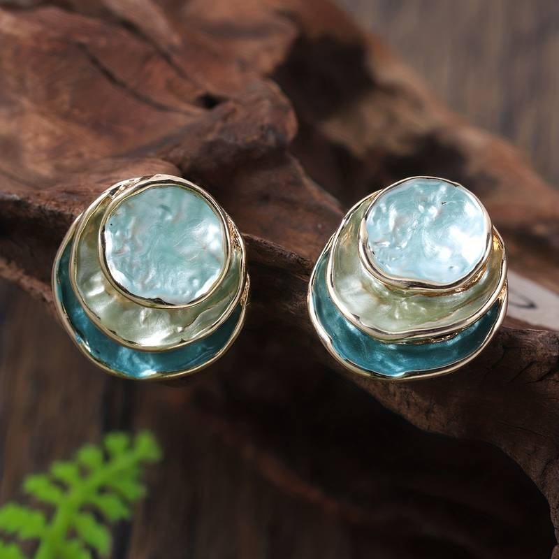 Boucles d'oreilles rondes multilayers peintes à la main vintage