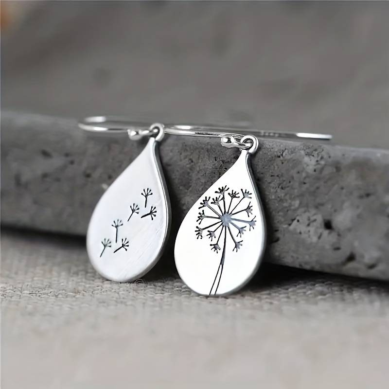 Boucles d'oreilles pendantes en argent vintage avec pissenlit