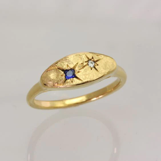 Bague étoile vintage bleue plaquée or