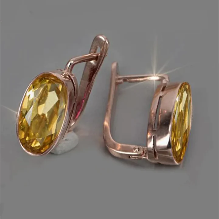 Boucles d'oreilles en cristal jaune en or rose vintage