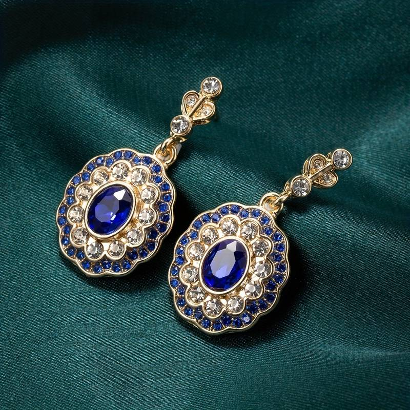 Boucles d'oreilles Mandala en Cristal Bleu Vintage