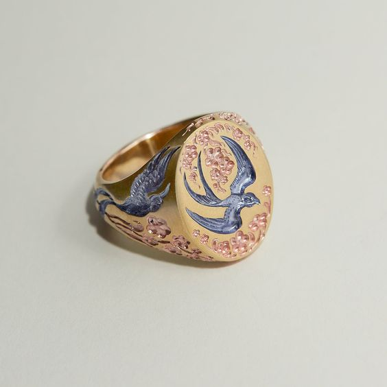 Bague Colibri Vintage Bleue et Dorée