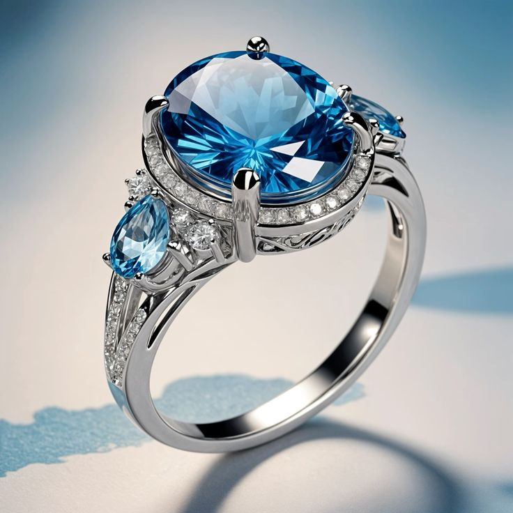 Bague en Argent Vintage avec Cristal Bleu
