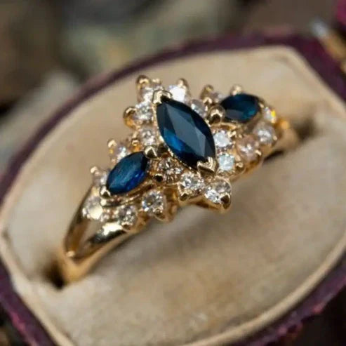 Bague en Or Exotique Élégante Bleue